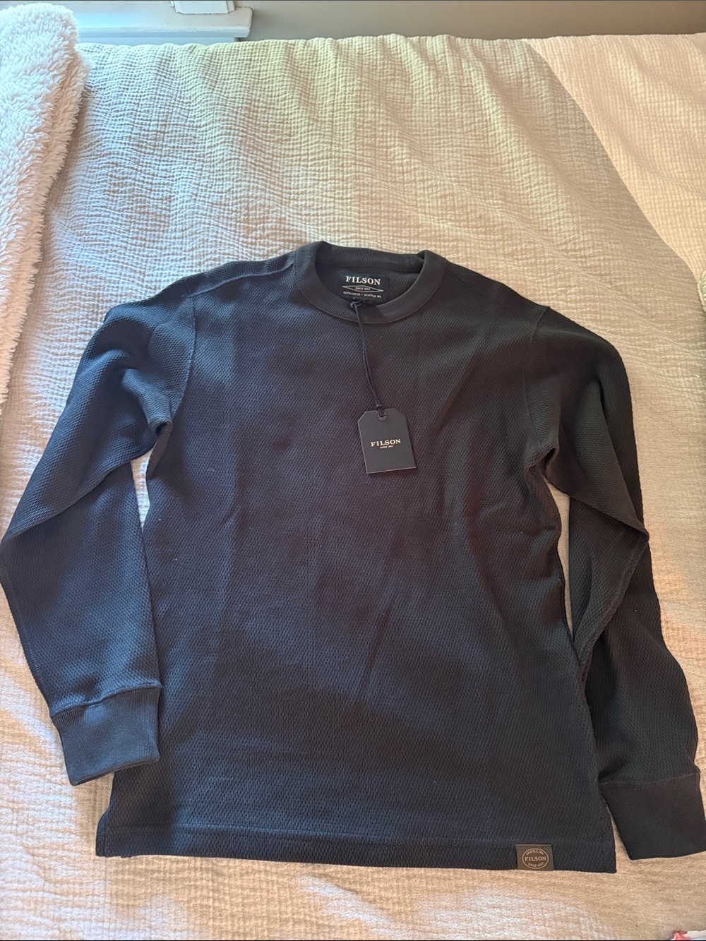 FILSON XS navy Waffle Knit Thermal Shirt long sleeve Heavyweight Thick Crew Neck